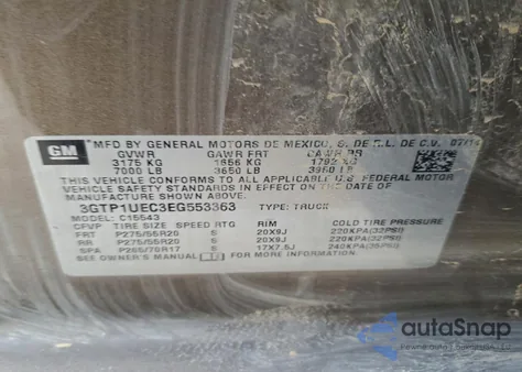 2014 GMC Sierra C1500 Sle z USA, uszkodzony, nr VIN 3GTP1UEC3EG553363